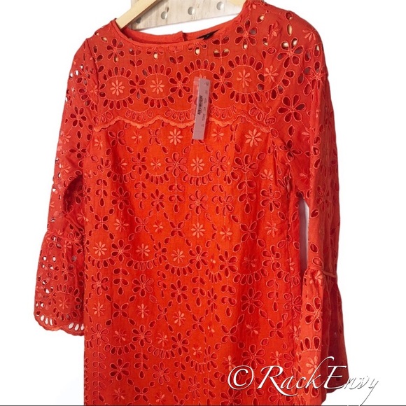 J.CREW BELL SLEEVE EYELET DRESS BRILLIANT SUNSET - Picture 8 of 12